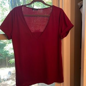 NWOT Deep V Neck T Shirt Sexy Low Cut Top Short Sleeve Loose Soft L/XL